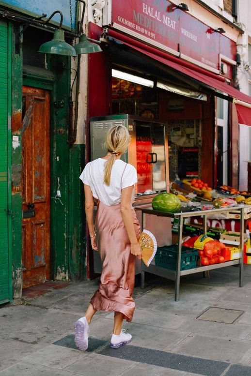 slip dress and sneakers